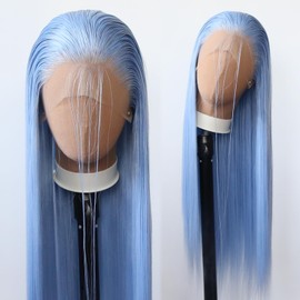 Towarm Light Blue Wig Long Straight Sky Blue Synthetic Lace Front Wigs Pre Plucked Natural Hairline for Black Women Heat Resistant Fiber Hair Cosplay Daily Wear Wig (Light Blue)