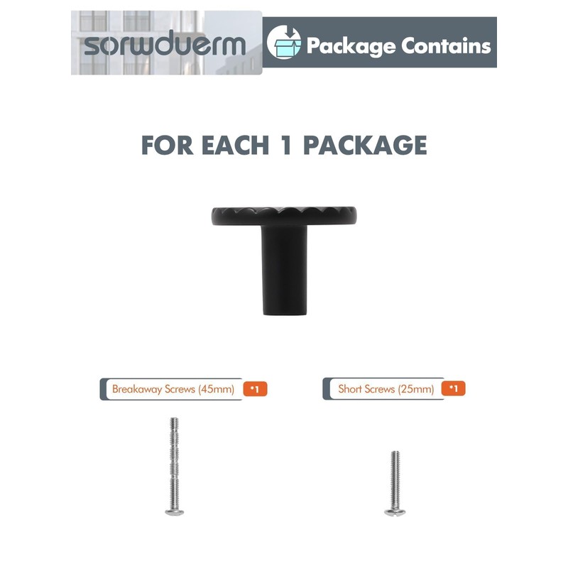 SORWDUERM 5 Pack Black Cabinet Knobs Matte Black Kitchen Solid