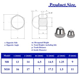 CiciIng M10 Stainless Steel, Pack of 10 DIN 1587 Cap Nuts, High Shape, A2 Hexagonal Cap Nuts, Dome Head Hex Nuts, Cap Nuts for Screws Threaded Rods