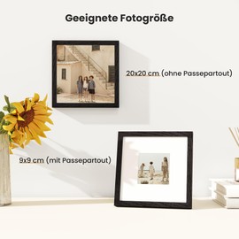 Feihorrm Vintage Wooden Photo Frame, Decorative Photo Frame (Black, 20 x 20 cm, 1x)
