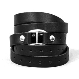 Leather perforation wrap bracelet for man or woman, Upper arm bangle, Handmade UA 8058 (black leather + steel hardware)