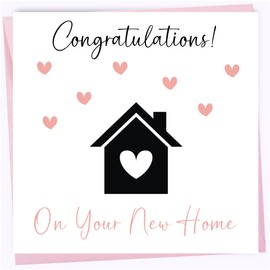 Printperfect - New Home Greeting Card - Welcome Home Cards For Her - Good Luck Moving In or First Home Pink Hearts Greeting Card