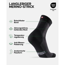 DANISH ENDURANCE Lightweight Merino Wool Hiking Socks, Warm Outdoor & Trekking Socks, Wool Socks, Padded, Anti-Blister, for Men & Women, 1 Pair