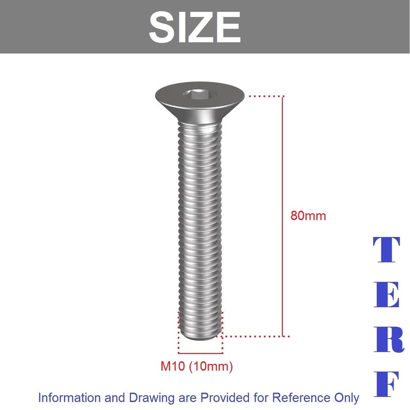 TERF® M10 X 80mm Hex Socket Countersunk Machine Screw M10