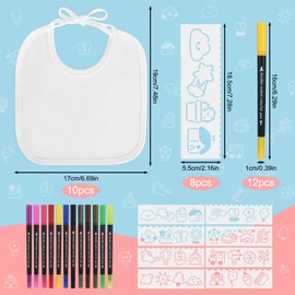 GUOYIHUA Pack of 10 Baby Bibs, Baby Bibs for Painting, Waterproof Drool Bibs with 12 Coloured Textile Pens and 8 Stencils, Baby Shower Games for Baby Shower, Gift for Boys and Girls