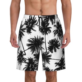 Hzcmaoyi Mens Swim Trunks with Mesh Lining,Seamless Black Coconut Trees Quick Dry Swimsuit Board Shorts Beach Pants Swimwear Bathing Suits L