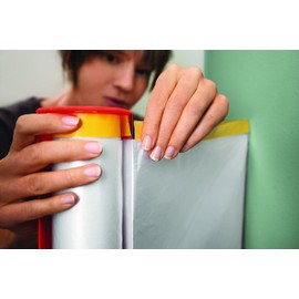 tesa Easy Cover PerfectPlus Refill L - 2in1 Masking Film with Painter's Tape made of Washi Paper - for masking and covering during painting work - 33 m x 140 cm