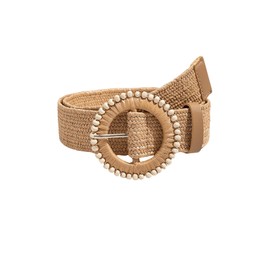 Verdusa - Cinturón occidental para mujer, estilo vaquero, estilo bohemio, con paja, hebilla redonda, elástico, abalorio Caqui, Suit Waistline 33″-37″