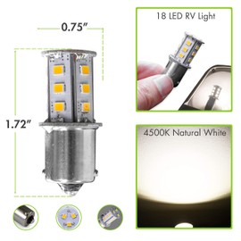 Leisure LED 4 Pack RV LED Light Bulbs 300LM Natural White 4000K 1156 1141 1003 1073 BA15S 18 SMD LED Replacement Light Bulbs for RV Indoor Lights 10-30V (Natural White 4000K, 4-Pack)