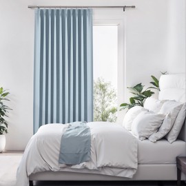 Dusty Blue Pinch Pleated Full Blackout Curtains Linen Texture Noise Reducing Window Treatment Panel 102 Inch for Living Room Bedroom Thermal Insulated Back Tab Drapes with Hooks, 1 Panel, 60"Wx102"L