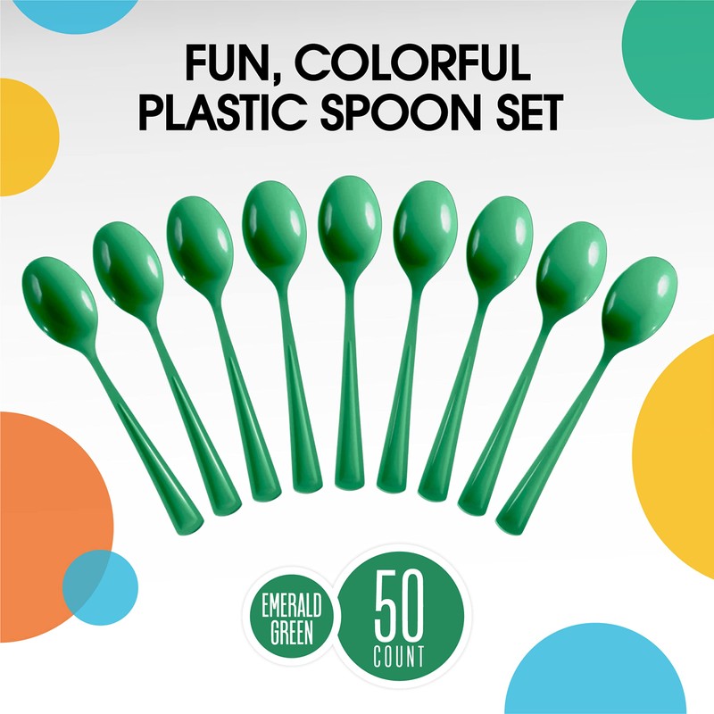 Exquisite Emerald Green Plastic Spoons 50 Pcs Green Spoons Disposable