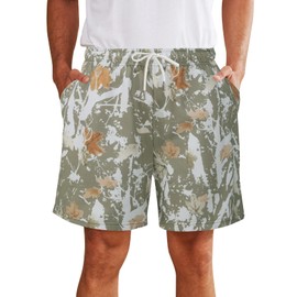 Flygo Mens Camo Sweat Shorts Casual Drawstring Elastic Waist Maple Leaf Print Lounge Athletic Short with Pockets(03MapleLeafGreen-M)