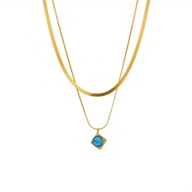 Turquoise Necklace, 18K Gold Layered Necklace with Snake Chain, Adjustable Western Necklace for Turquoise Jewelry