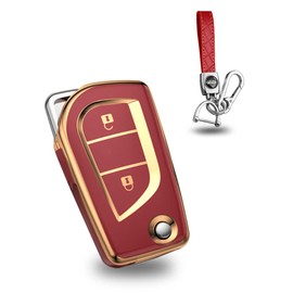 KUNIO Flip Key Fob Cover fit for Toyota Auris Corolla Avensis Verso Yaris Aygo Scion TC IM 2015 2016 Key Cover TPU Car Keychain Protector Key Case Key Bag 2 Buttons A Red