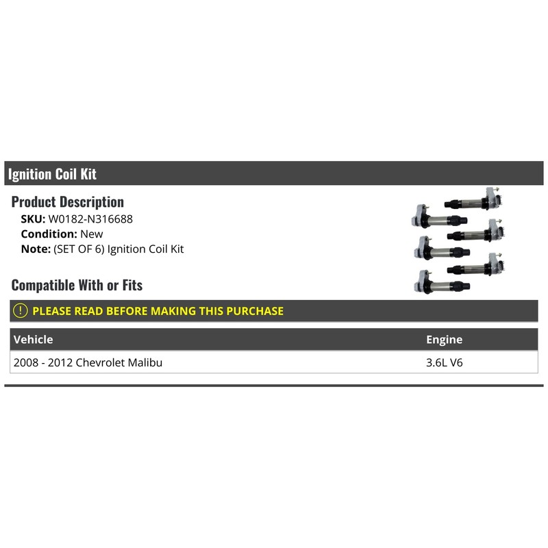Ignition Coil Kit - 6-Piece - Compatible with 2008-2012 Chevy