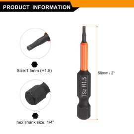 HARFINGTON Hex Head Wrench Drill Bit 1.5mm(H1.5) Metric 1/4" Hex Shank 2"(50mm) Length S2 Steel Magnetic Impact Drivers Screwdriver Bit Hexagon Electric Drill Bits