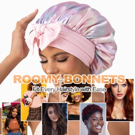 GDTOGRT Satin Silk Bonnet for Sleeping Women, Double Layer Sleep Hair Bonnets Caps for Curly Natural Hair with Tie Band - Aura