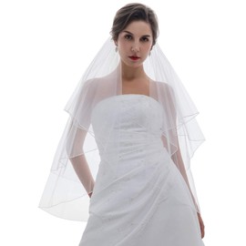 SAMKY 2T 2 Tier Classic Pencil Edge Bridal Wedding Veil - Ivory Shoulder Length 25" V528