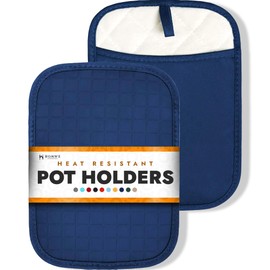 HOMWE Silicone Kitchen Pot Holders with Pockets, 2 Pc Set Trivet, Steam and Heat Resistant Hand and Countertop Protection Hot Pads, Non-Slip Grip potholders, Terrycloth Interior Lining, Navy Blue