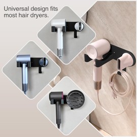 HAVICATO Wall-Mounted Hair Dryer Holder, Adhesive Blow Dryer Holder, Hairdryer Cable Storage Organizer, Hair Tool Holder for Vanity, Aluminum&ABS, Black