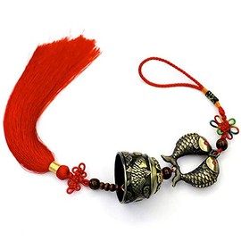 Chinese Feng Shui Bell for Wealth and Safe, Pendant Coins for Success - Also Can Used As Wind Chimes, Car Interiors (Koi)