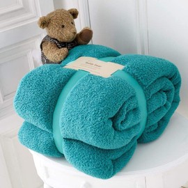 Kinfolk Textile Teddy Fleece Throw Blanket Soft Warm Cuddly Sofa Bedspread Travel Plush Throw (Teal, Single - 100 x 150 cm)