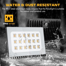 Viugreum 100W LED Flood Light Outdoor, 3000K Warm White 8000LM Super Bright Outdoor Security Light, IP67 Waterproof for Garage, Warehouse, Garden & Yard