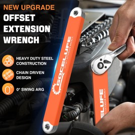 Gocelufe Offset Extension Wrench Impact - Tight Reach Wrench Set with Universal Square Drive Adapters (1/4", 3/8", 1/2") - Ideal for Tight Spaces - Unique Stocking Stuffers for Mechanics (Orange)