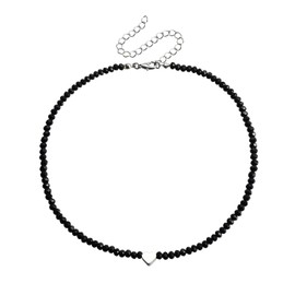 WUNZILO 1 x Black Onyx Beads Choker Necklace Imitation Crystal Beads Chain Necklace Mother of Pearl Heart Necklace Vintage Spinel Beads Collar Necklace Party Prom Jewellery for Women and Girls