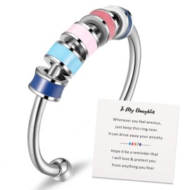 Fidget Ring Stainless Steel Adjustable Open Anxiety Rings Anti Stress Fidget Rotating Rings with Multicolor Beads for Women Men Anxiety Relieving (Classic Style)