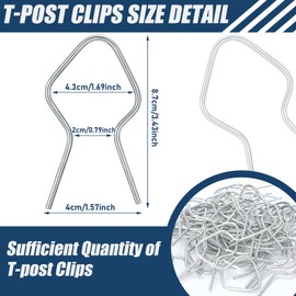 Hicarer 400 Pcs T Post Clips Metal Wire Fence Clips Galvanized Steel Tie Ez Twist Preformed Fencing Clip 11 Gauge Fence Ties for T-Posts/u-Posts (Sliver)