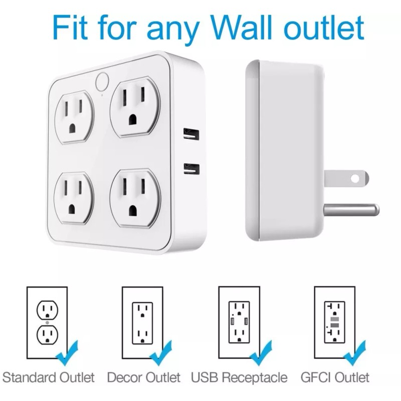 eco4life smart WIFI Wall Tap Plug, Surge Protector, 4 Outlet