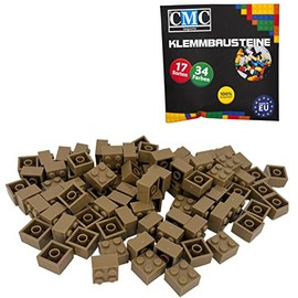 CMC imports 50 Clamping Blocks, Building Blocks, Basic Building Blocks, 2 x 2 Nubs, Compatible Bricks, 34 Different Colours (268 - Dark Beige)