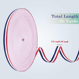 Red White Blue Striped Grosgrain Ribbon for Gift Wrapping, 3/8" X 55 YD Fabric Patriotic Ribbon for Memorial Day, Party Decoration, Home Decor, American Flags Art Supplies, DIY Crafting and Sewing