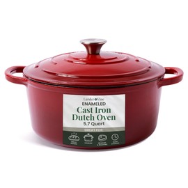 Larder & Vine Enameled Cast Iron Dutch Oven Pot with Lid | Bread Baking | Compatible on All Cooktops & Oven Safe to 500° F | Great for Sourdough Bread | Cabernet