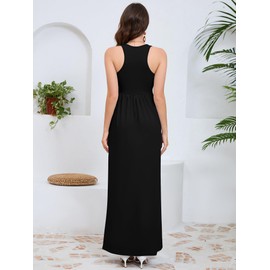 DEARCASE Sleeveless Maxi Dress for Women Black Small Wedding Guest A-line Casual Loose Party Vintage Spring Summer Floor Length Ladies Beach Sundress Plain Vacation Long Flowy Dresses with Pockets