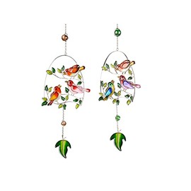 1 x Beautiful Modern Window Hanger Glass Picture Window Decoration Tiffany Art Colourful Birds Spring Summer Approx. 44 cm Large