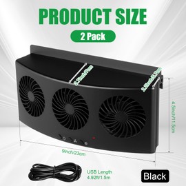 Tujoe 2 Pack Solar Powered Car Exhaust Fan 3 Fans Car Window 4500 RPM Air Vent Radiator Solar Energy Cooling Vent Exhaust for General Types(USB Cable 3 Fans,Black)