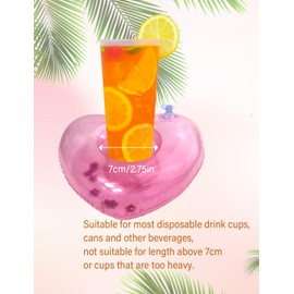 12pcs Heart Shape Inflatable Drink Holders Floats, Drink Float Cup Holder for Swimming Pool Bachelorette Party, Pool Decorations Accessories for Adults