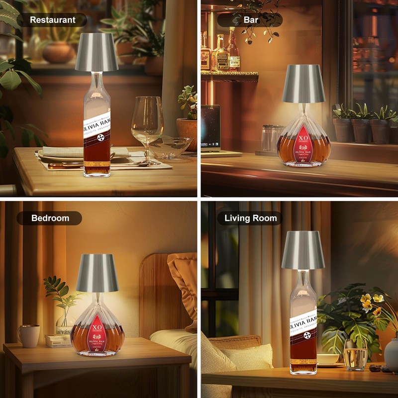 Wireless Bottle Lamp, 2024 New 3 Color Rechargeable Wine Bottle