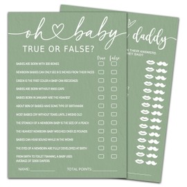 Nuhany Hilarious Baby Shower Game Cards Ideas, 5" x 7" Double-Sided Baby Shower Games for Girl or Boy, Green Minimalism Gender Reveal Party Supplies - D08