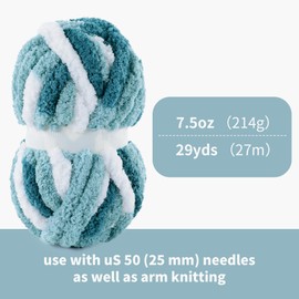 HOMBYS 8 Pack Giant Chunky Yarn for Crocheting,Super Bulky Large Soft Fluffy Yarn,Tie Dye Plush Fuzzy Yarn,Mixed Color Thick Chenille Yarn for Hand Knitting/Arm Knitting(Blue Multi,White)