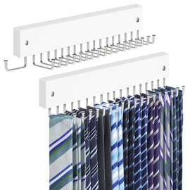 Tie Rack Belt Hanger Wall Mounted, Lomrsiul Non Slip 180 Degree Rotating Tie Organizer for Men Closet with 18 Hooks Closet Organizers and Storage for Tie Belt Necklace Purse Scarf Bag White 2 Pack