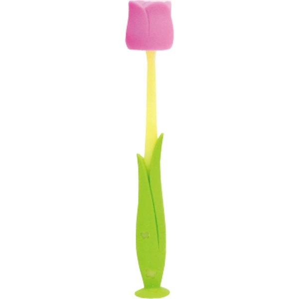 Flores Tulip Toothbrush with Suction Cup, Candy Pink