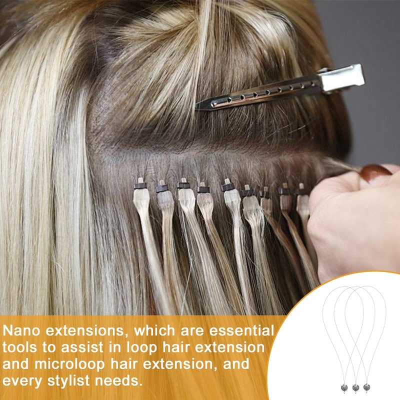 3 Pcs Nano Rings Loop Threader Tool, Professional Hair Extension