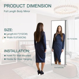 Hasipu Door Mirror Full Length, 44"x 16" Full Body Over The Door Hanging Wall Mounted Mirror for Bedroom, Living Room, Cloakroom, Square Black