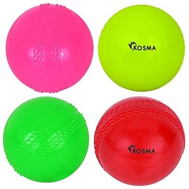 Kosma Windball Cricket Ball (Multipack of 4-1 Each of Red, Flourescent Yellow, Pink & Green) | Indoor & Outdoor Soft Training Cricket Ball for Coaching Practice