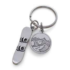 Snowboard & Mountain Charm Keychain, Snowboarder's Keychain, Graduate Gift, Encouragement Gift Keychain