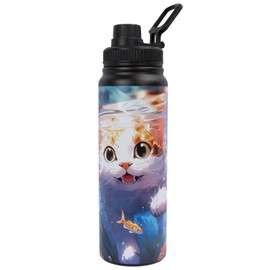 maxer Map Dragon Swimmin Cat Bookshelf 3D Print 28oz Metal Water Bottle for 12 Hours Hot & 24 Hours Cold Drinks, Sports Flask Great for Work, Gym, Travel