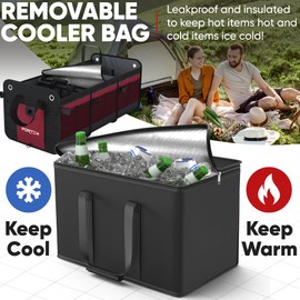 FORTEM SUV Trunk Organizer with Cooler, Car Organizer, Collapsible Multi-Compartment Storage Bag for Car Accessories for Women, Non Slip Bottom, Adjustable Straps, Soft Cover 90L (Extra Large, Red)